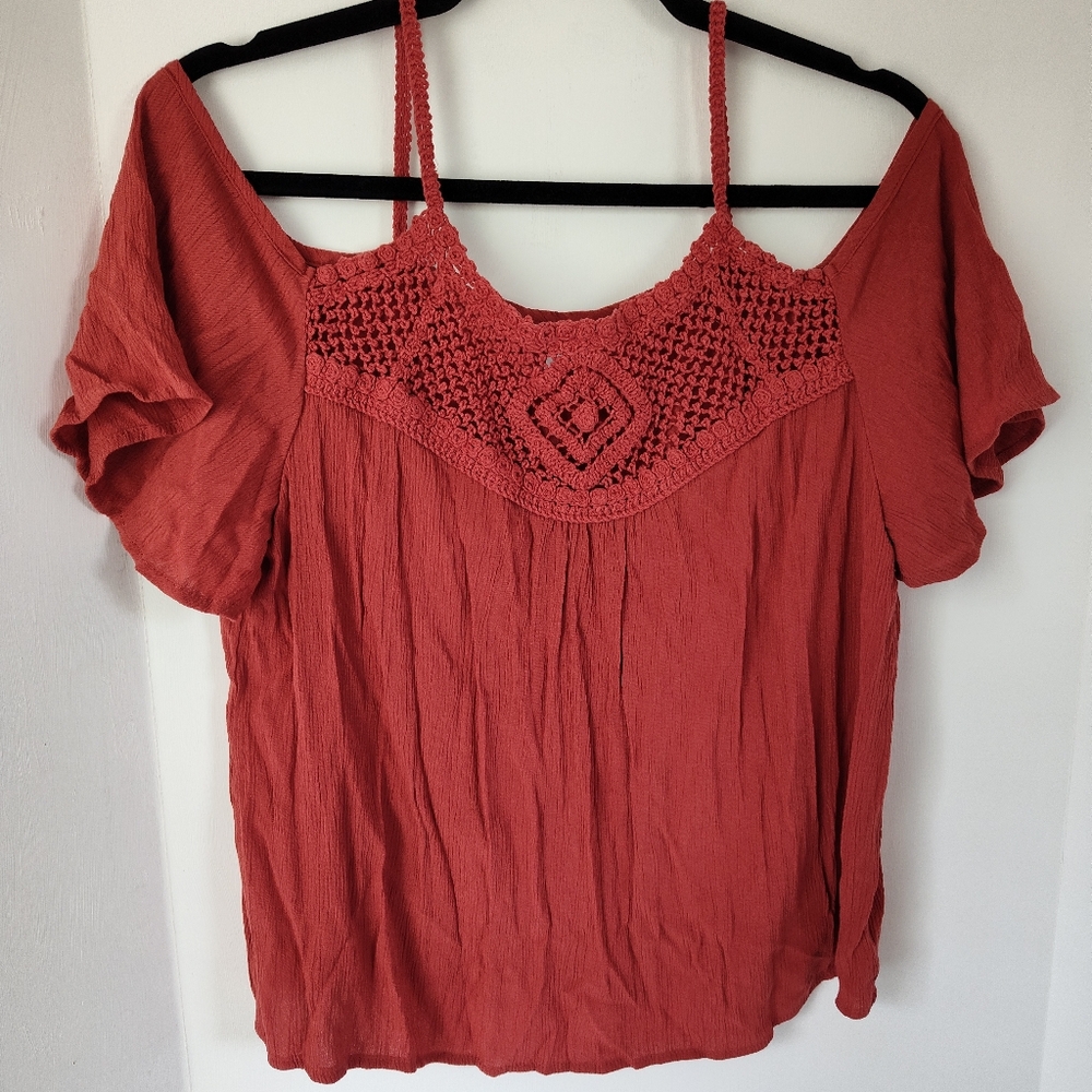 No Boundaries Crochet Woven Off-Shoulder Top